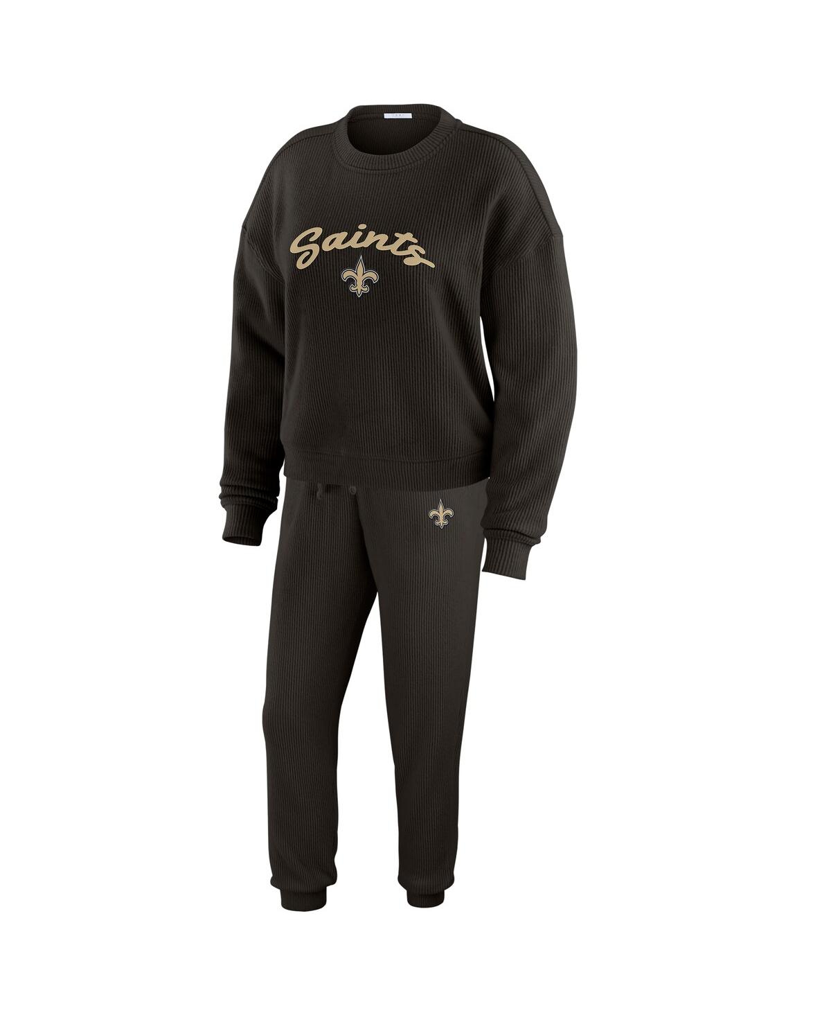 Women's Black New Orleans Saints Knitted Tri-Blend Long Sleeve T-Shirt Pants Lounge Set - Black