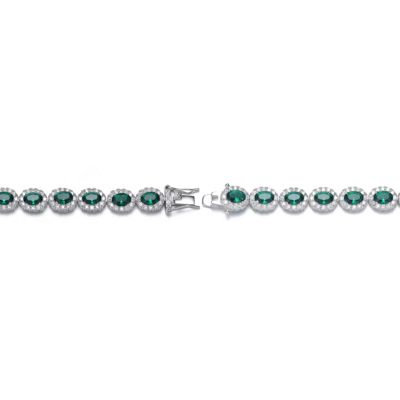 Sterling Silver Oval Colored Cubic Zirconia Stylish Tennis Bracelet