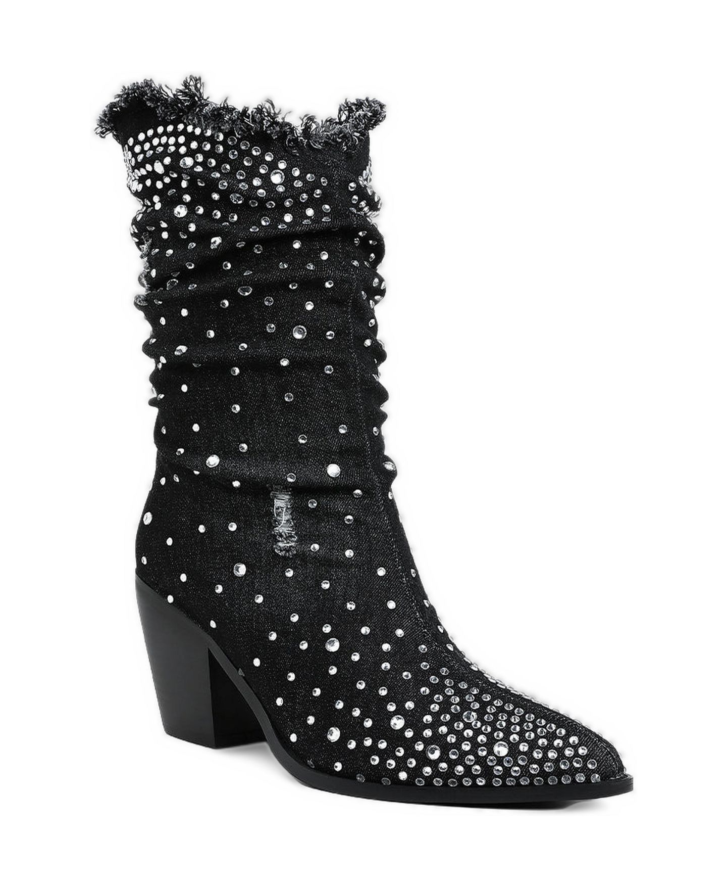 Женские ботинки London Rag Savant Diamante and Rhinestones Denim Boots, цвет: Чёрный — фото 1