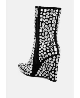 Womens Trend Titan Diamante Slim Wedge Heel Boots