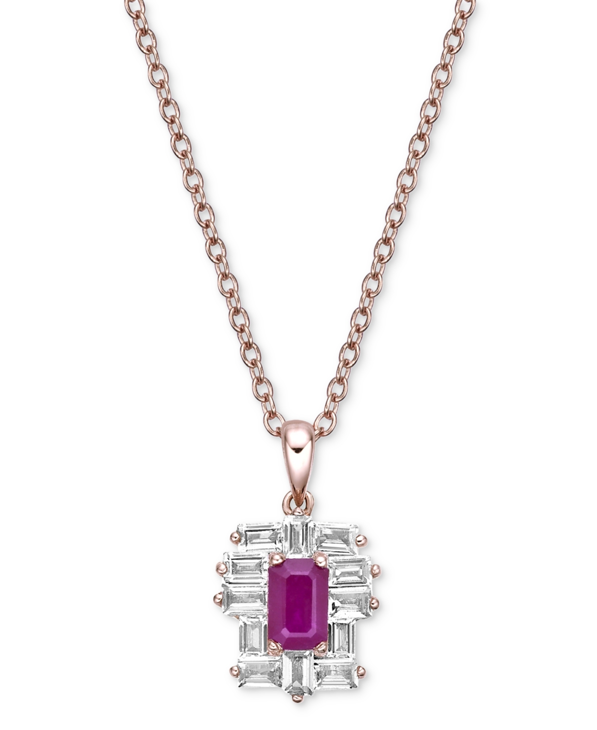 MACY'S EMERALD-CUT GEMSTONE & WHITE TOPAZ (1-1/5 CT. T.W) BAGUETTE PENDANT NECKLACE IN 10K GOLD PLATED OVER 