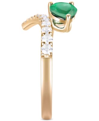 Emerald (5/8 ct. t.w.) & Diamond Bypass Ring (1/3 ct. t.w.) in 14k Yellow Gold (Also Available in Ruby & Sapphire)