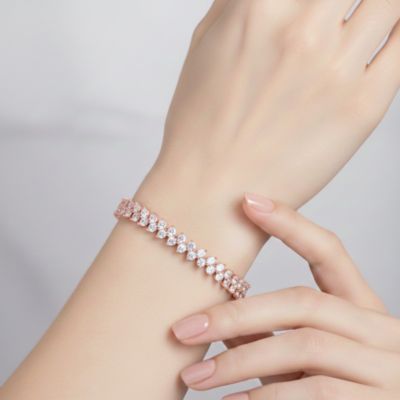 Sterling Silver with Cubic Zirconia Icicle Cluster Double Row Tennis Bracelet