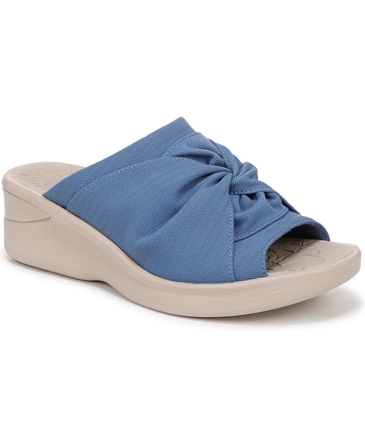 Bzees Women's Smile 3 Washable Slide Wedge Sandals In Elemental Blue Stretch Fabric
