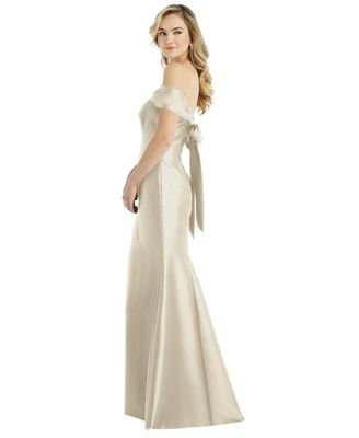 Women's Off-the-Shoulder Bow-Back Satin Trumpet Gown
