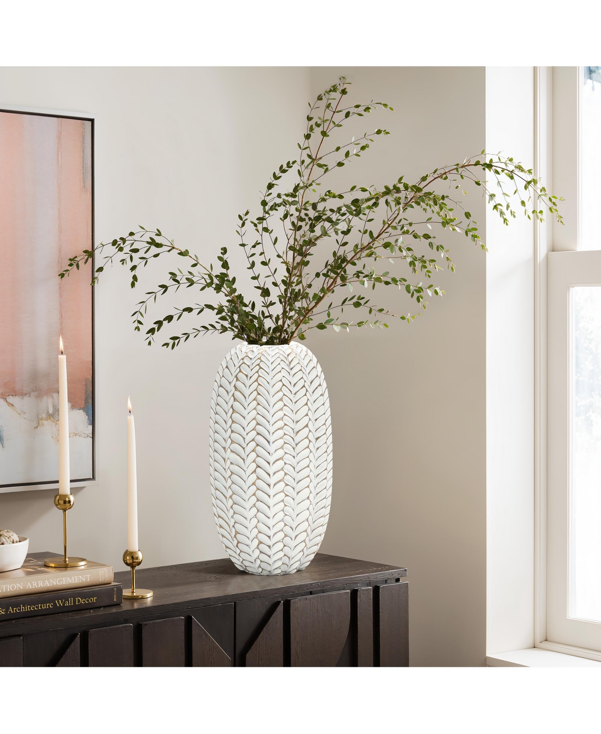 LuxenHome Modern Geometric Pattern Polyresin -Inch Tall Cylinder Vase