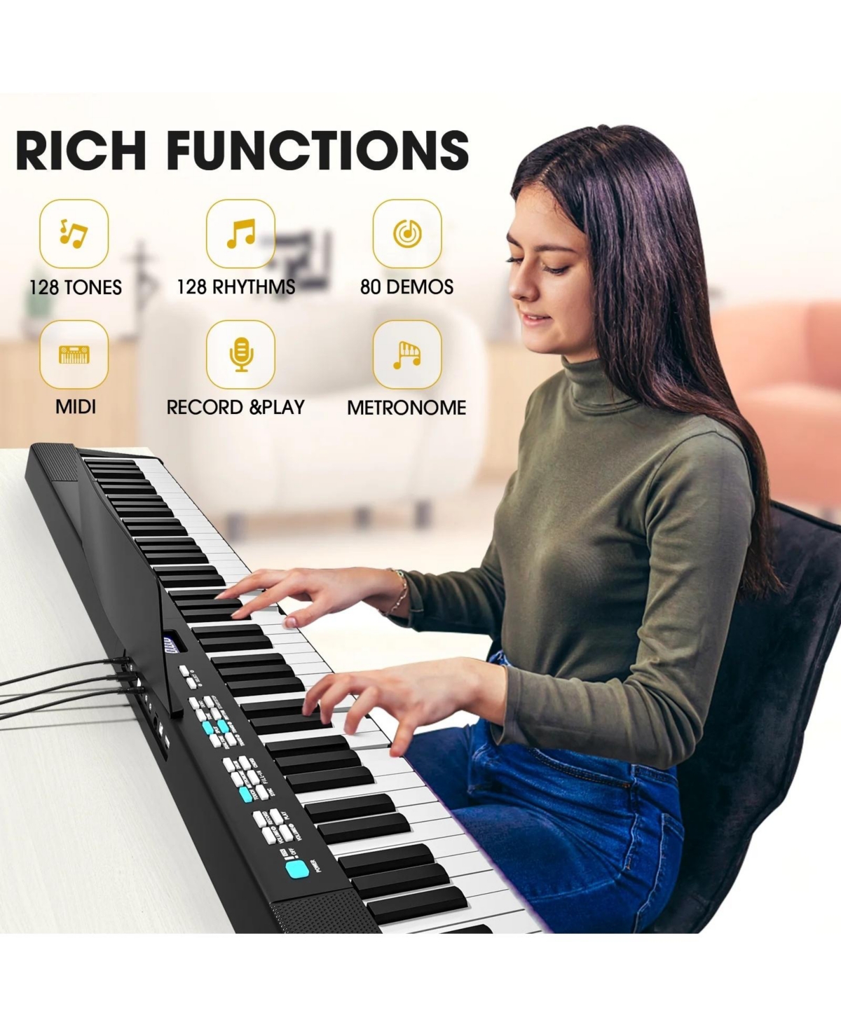 Skonyon 88 Key Electric Digital Piano Keyboard with Stand, Sustain Pedal & Music Rest