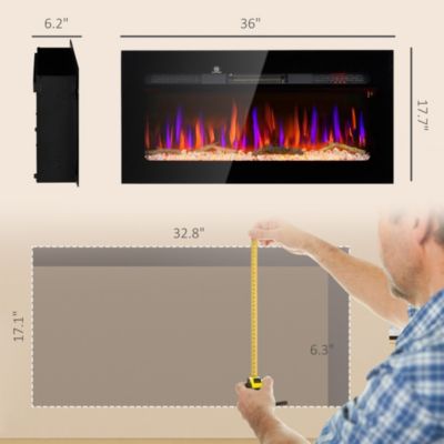 36" Recessed or Wall Mounted Electric Fireplace w/ Remote Control