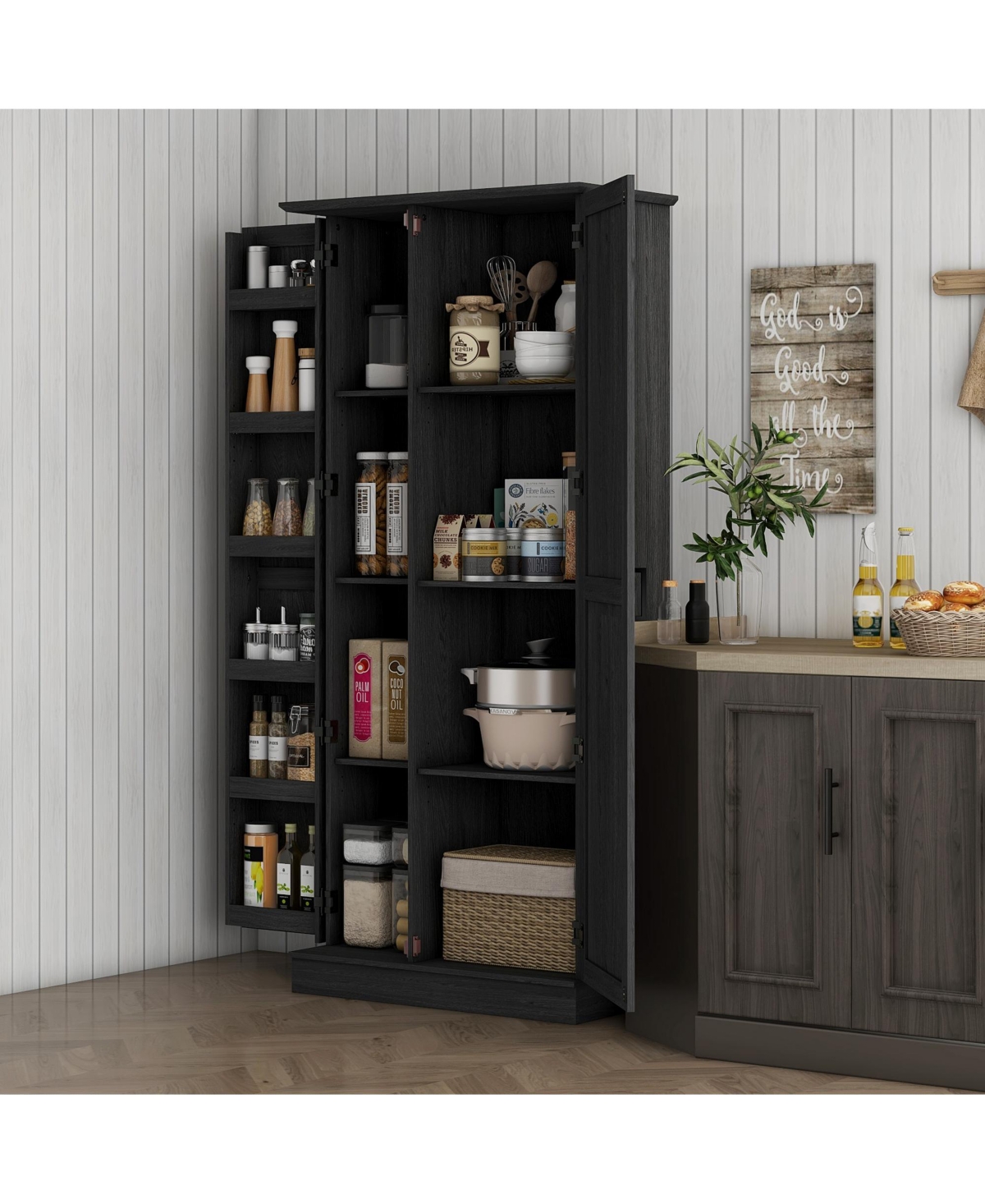 Homcom 70" Tall Kitchen Pantry Storage Cabinet with Spice Racks,