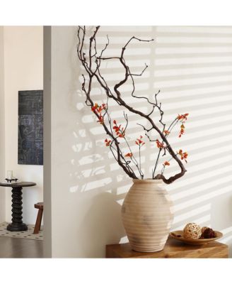 Rustic Terracotta Vase with Ribbed Texture, 15'' Tall Brown Accent for Shelves & Tabletops