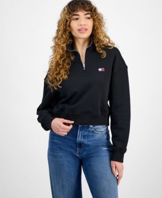 Tommy Jeans - Women's Boxy Cropped Badge Quarter-Zip Sweartshirt