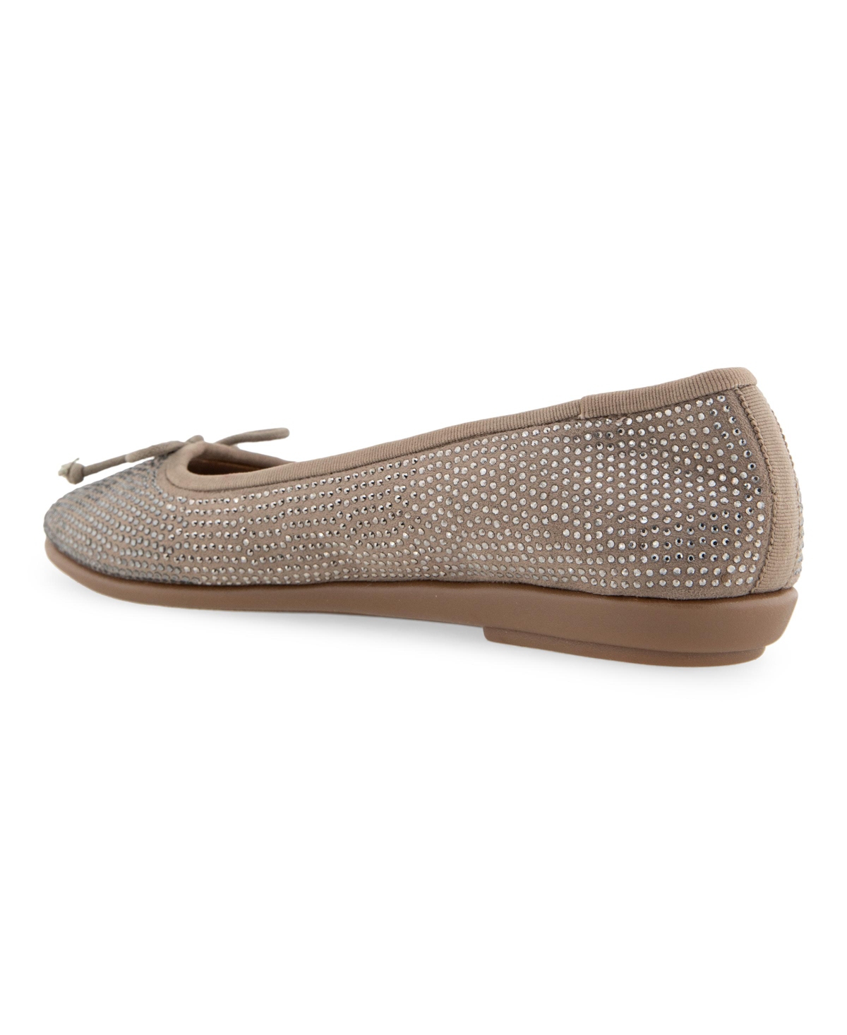 Shop Aerosoles Women's Homebet Ballet Flats In Tan Trench Coat Faux Suede With Crystals