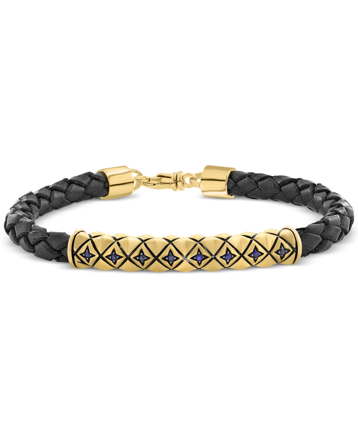 Effy Men's Sapphire (1/6 ct. t.w.) Braided Leather Bracelet in 18k Gold Over Sterling Silver - Sterling Silver
