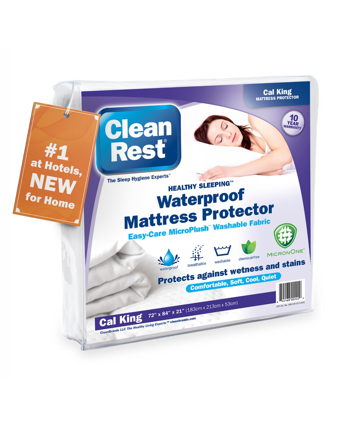 Cleanbrands Fitted Waterproof Mattress Protector, California King In White