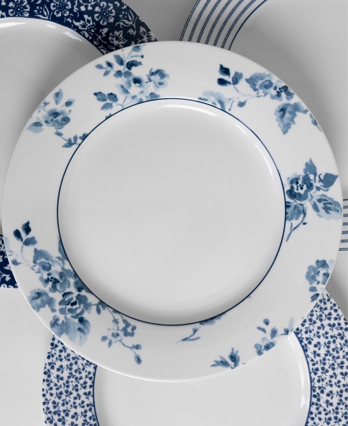 Closeout! Laura Ashley Blueprint Collectables China Rose Plates in Gift Box, Set of 4 - White with Blue