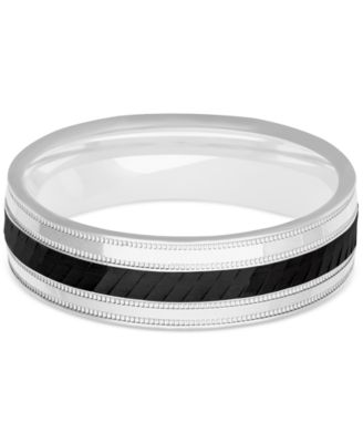Men's Milgrain Bead Step-Edge Wedding Band in Sterling Silver & Black Rhodium