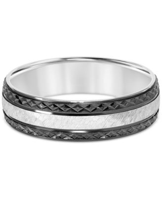 Men's Engraved Two-Tone Wedding Band in Sterling Silver & Black Rhodium-Plate