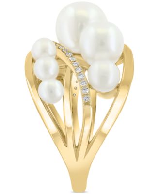 EFFY&reg; Cultured Freshwater Pearl (3-7mm) & Diamond (1/10 ct. t.w.) Openwork Crossover Statement Ring in 14k Gold