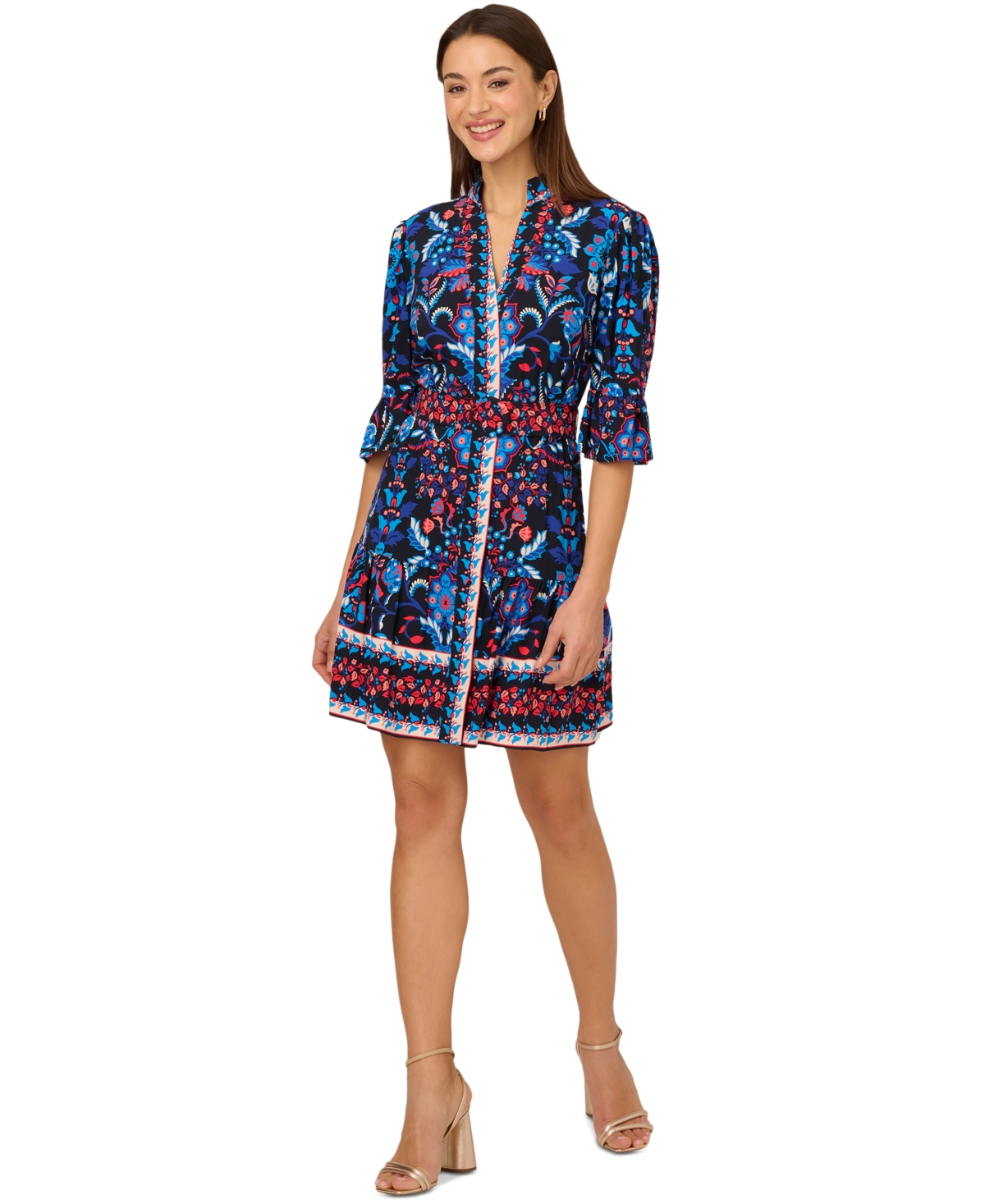 Adrianna By  Papell Women's 3/4-sleeve Belted Fit & Flare Dress