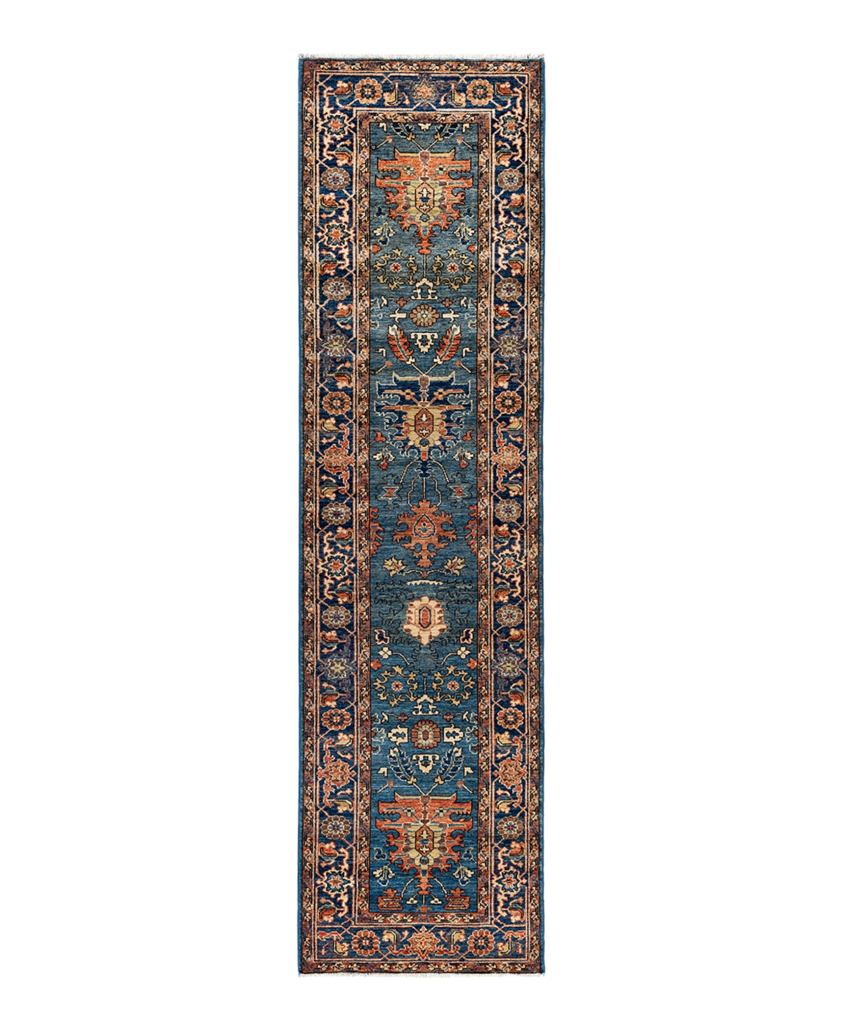 Adorn Hand Woven Rugs Serapi M1999 2'6"x9'8" Runner Area Rug In Light Blue