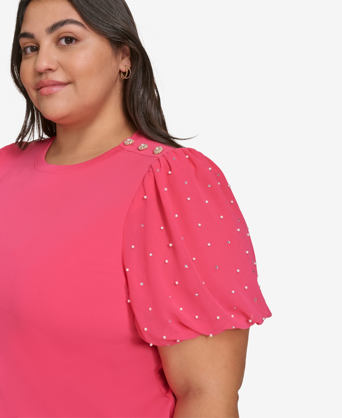KARL LAGERFELD PLUS SIZE EMBELLISHED PUFF-SLEEVE T-SHIRT, EXCLUSIVELY AT MACY'S 