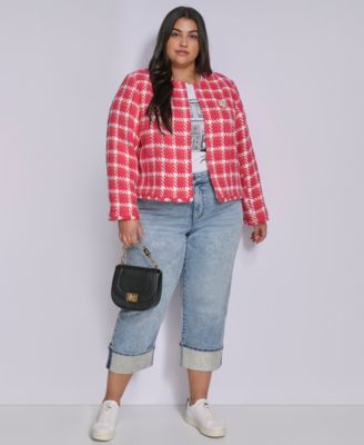 KARL LAGERFELD PLUS SIZE OPEN TWEED JACKET GRAPHIC T SHIRT CUFFED JEANS EXCLUSIVELY AT MACYS 