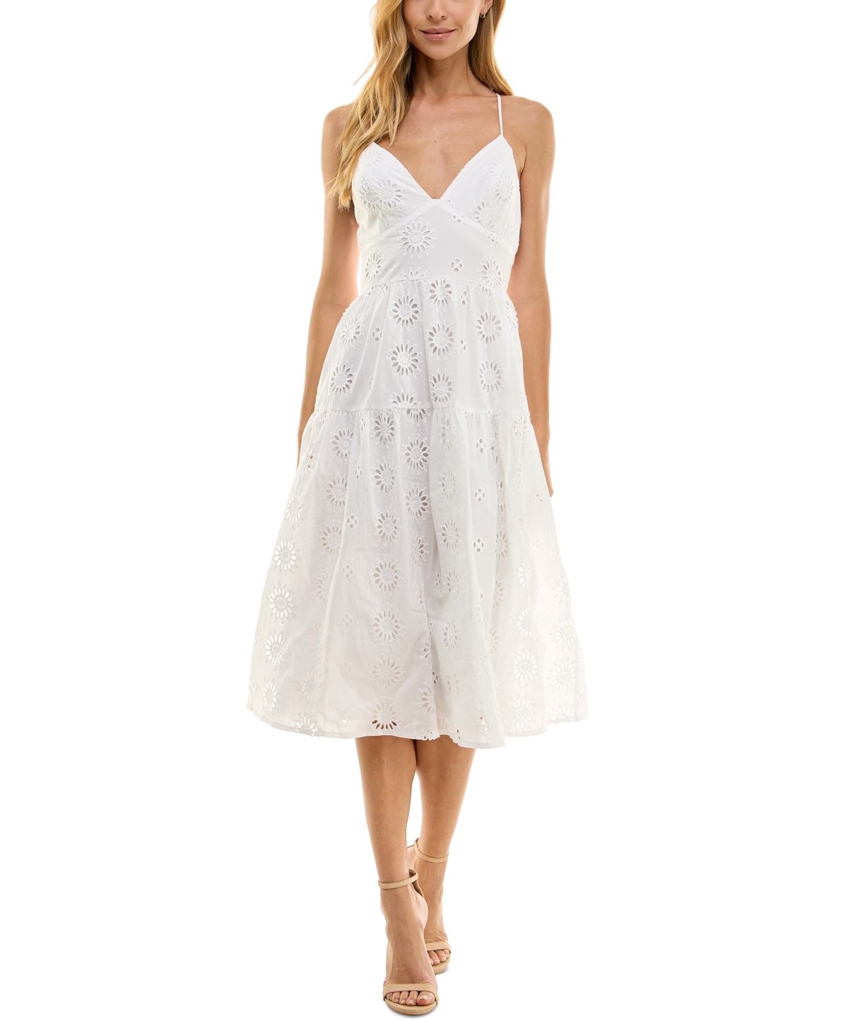 CITY STUDIOS JUNIORS' EYELET BACK-TIE MIDI DRESS 