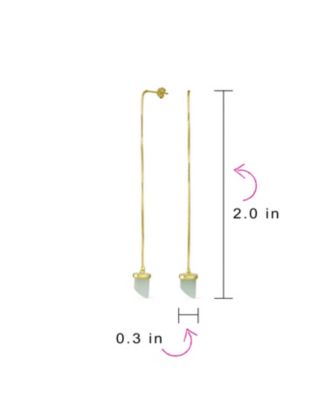 Protection Amulet Italian Horn Dangle Earrings in Natural Green Jade and Gold Plated Silver