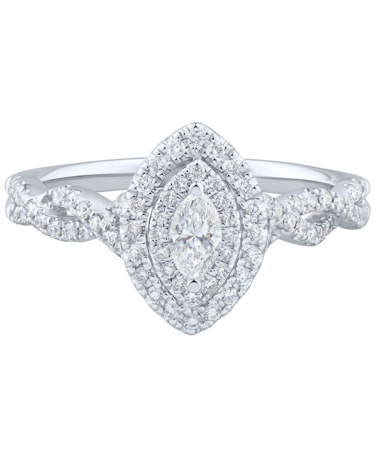 Macy's Diamond Marquise Double Halo Engagement Ring (1/2 Ct. T.w.) In 14k White Gold In White Gold