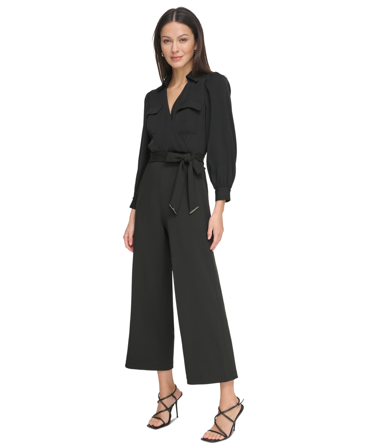 Dkny Women's Collared Tie-Waist Long-Sleeve Jumpsuit