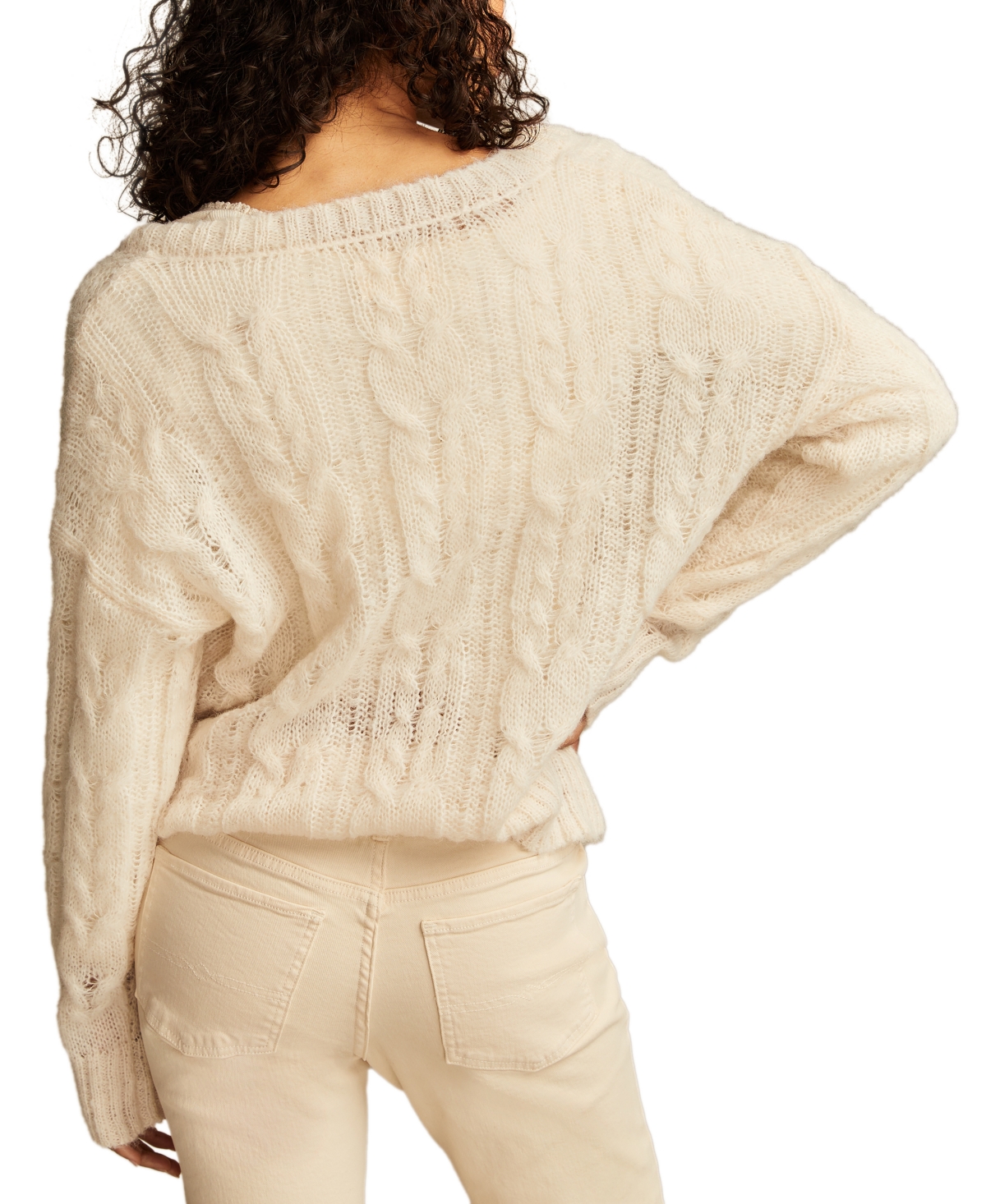 LUCKY BRAND WOMEN'S CABLE-KNIT MOHAIR V-NECK SWEATER 