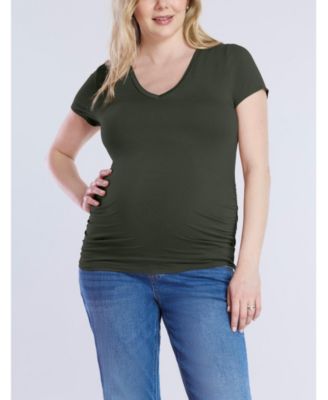 Maternity V-Neck Side-Ruched Short Sleeve Tee - Motherhood