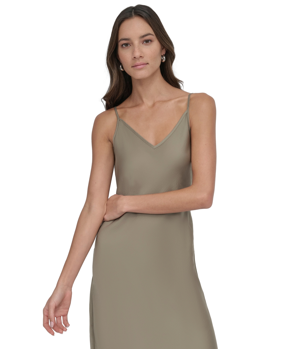 Shop Dkny Jeans Women's Washer Satin Bias Slip Dress In Gi6 - Lght Fatigue