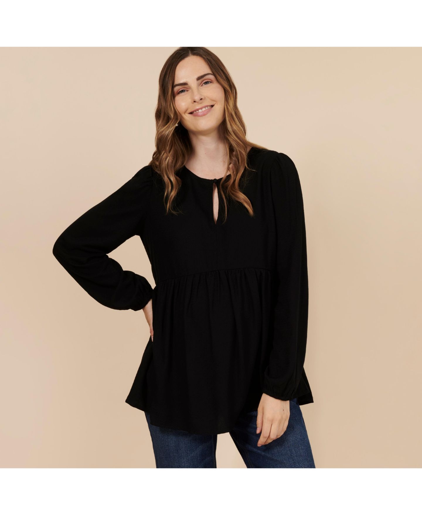 Женская блузка Motherhood Maternity Motherhood Long Sleeve Empire Waist Keyhole Woven Blouse, цвет: Чёрный — фото 5