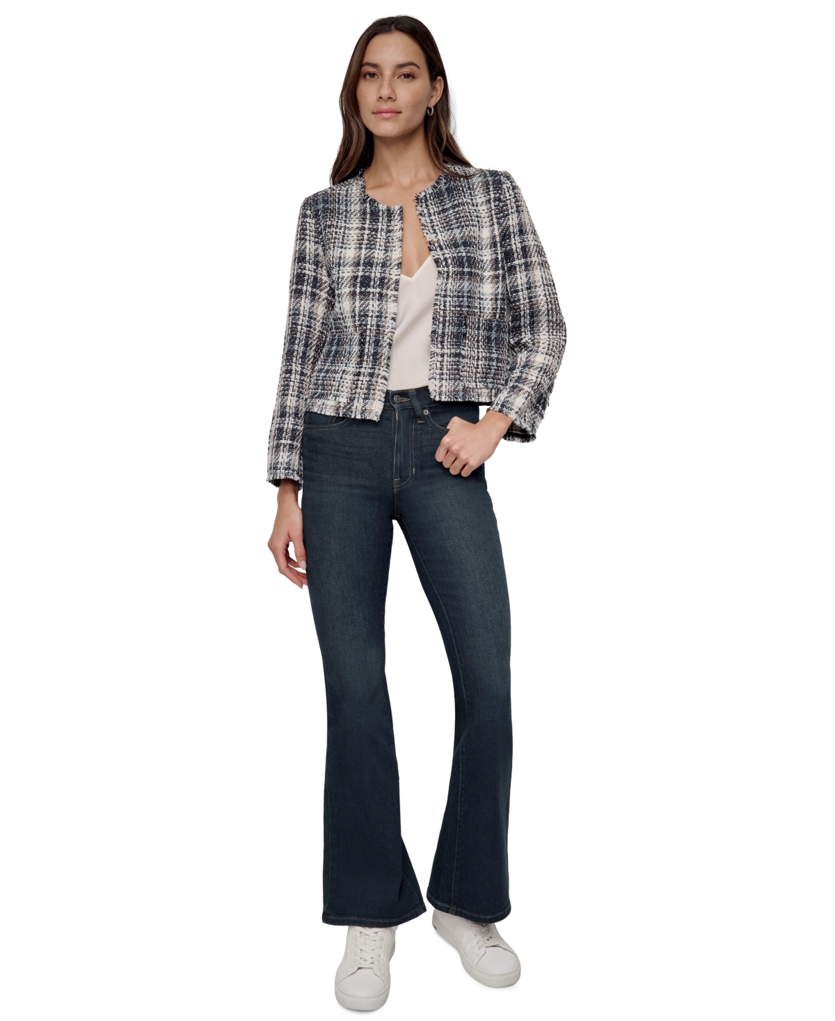 DKNY JEANS WOMEN'S FRAYED CROPPED LONG-SLEEVE JACKET 