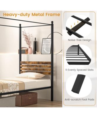 Twin Size Canopy Bed Frame with Under Bed Storage