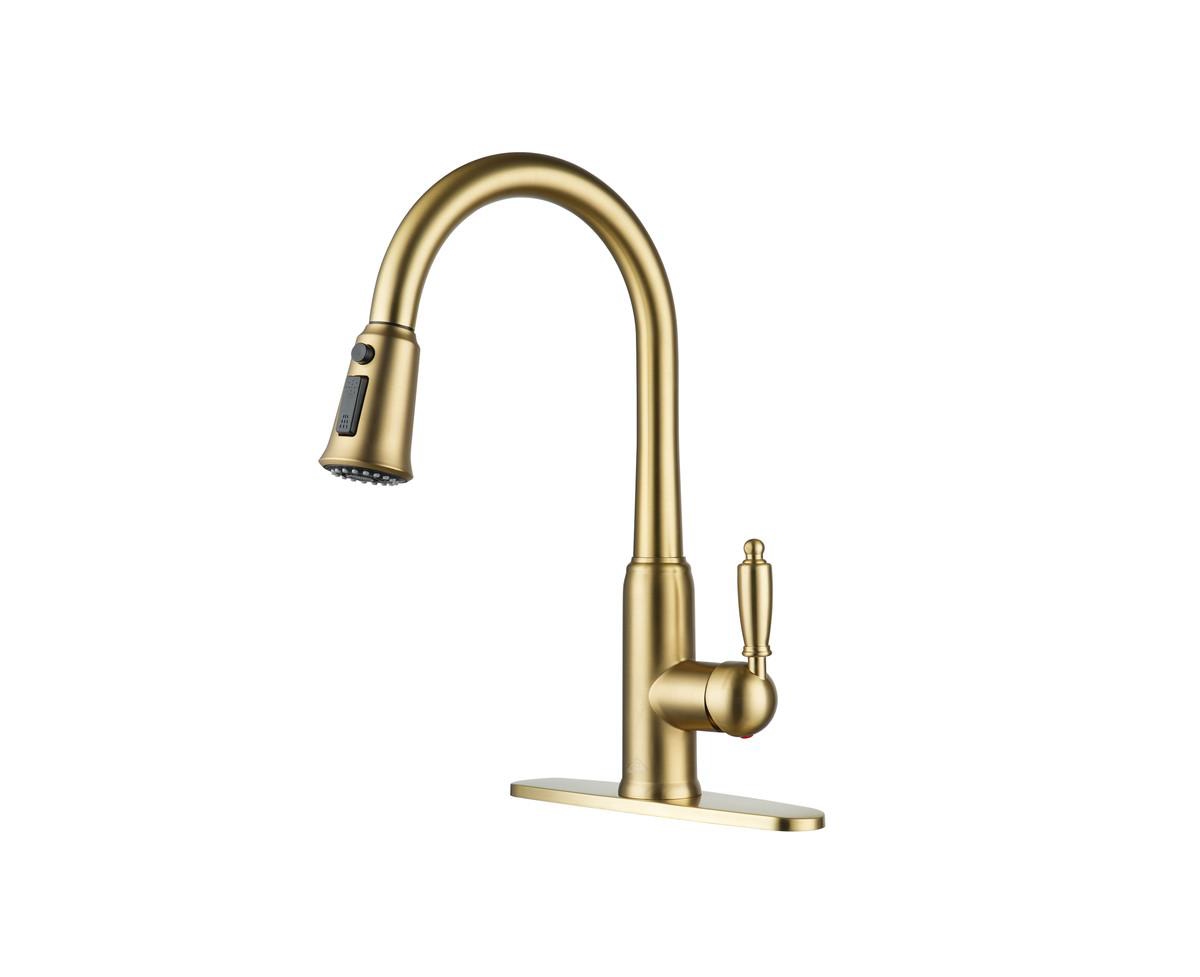 Single-Handle Pull-Down Kitchen Faucet Single Hole Faucet - Brushed gold