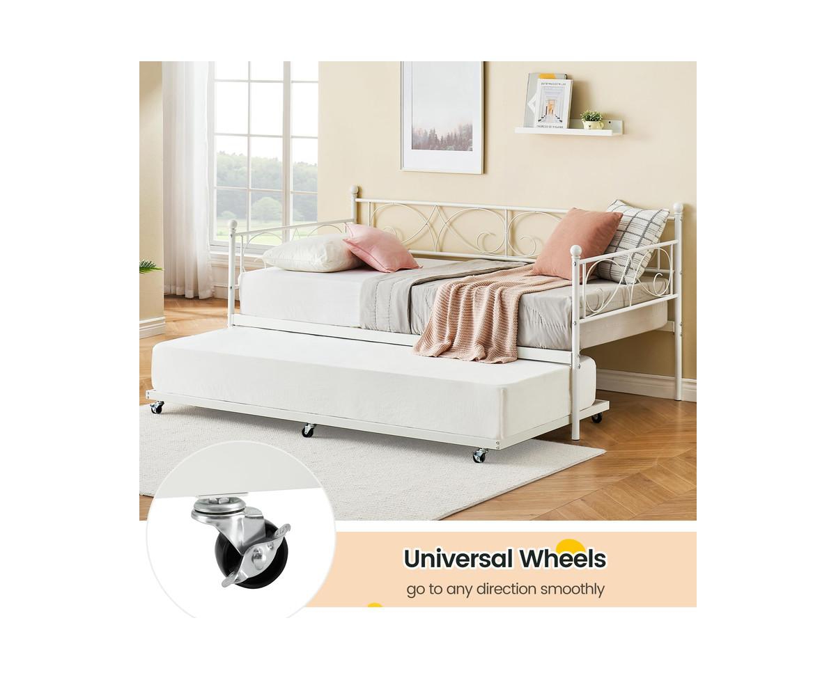 gaomon Daybed with Trundle, Modern Metal Daybed with Classic Headboard, Steel Slat Support Sofa Bed for Bedroom, Living Room, Guest Room