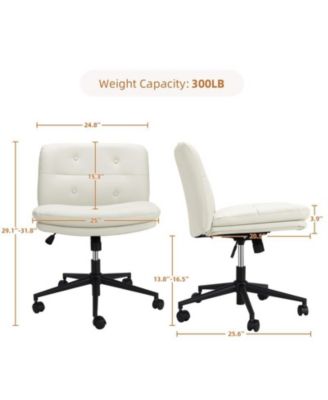 Armless Criss Cross Chair with Wheels, 360° Height Adjustable Swivel Office Chair, Wide Seat Swivel Leather Desk Chair, Modern Vanity Chair for Home, Office, Make Up