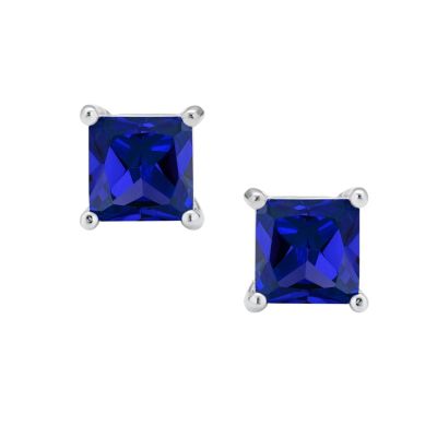 2CT Square Cubic Zirconia CZ Stud Earrings Sterling Silver 7MM