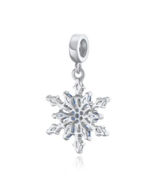 Winter Blue Crystal Dangle Snowflake Bead Charm .925Sterling Silver