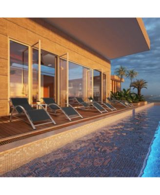 Outdoor Patio Chaise Lounge Set of 2, 3 Pieces Pool Lounge Chairs with Arm & Side Table, Beach Sunbathing Lawn Aluminum Chairs for Outside, Backyard, Poolside, Balcony, Deck, Lawn