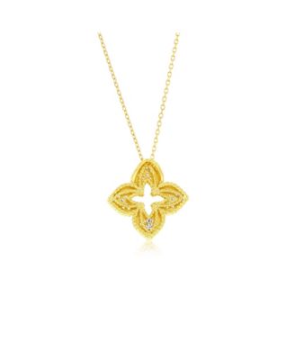 Suzy Levian Sterling Silver White Cubic Zirconia Pave Flower Clover Pendant Necklace