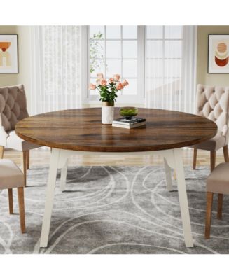 Tribesigns 47-Inch Round Dining Table with Solid Wood Legs,Industrial ...