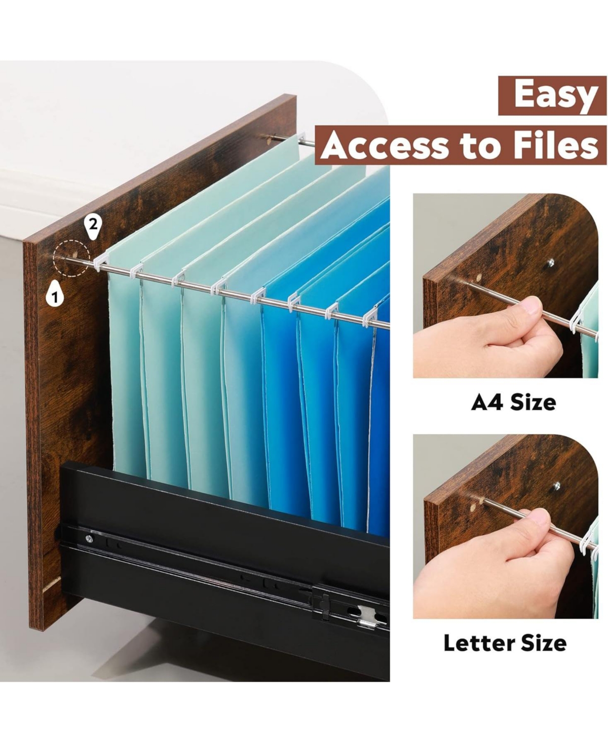 Devaise 3 Drawer Wood Mobile File Cabinet, Rolling Filing Cabinet for Letter/A4 Rustic