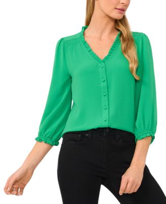 CeCe Women's Ruffled Button Front 3/4-Sleeve Blouse - Macy's