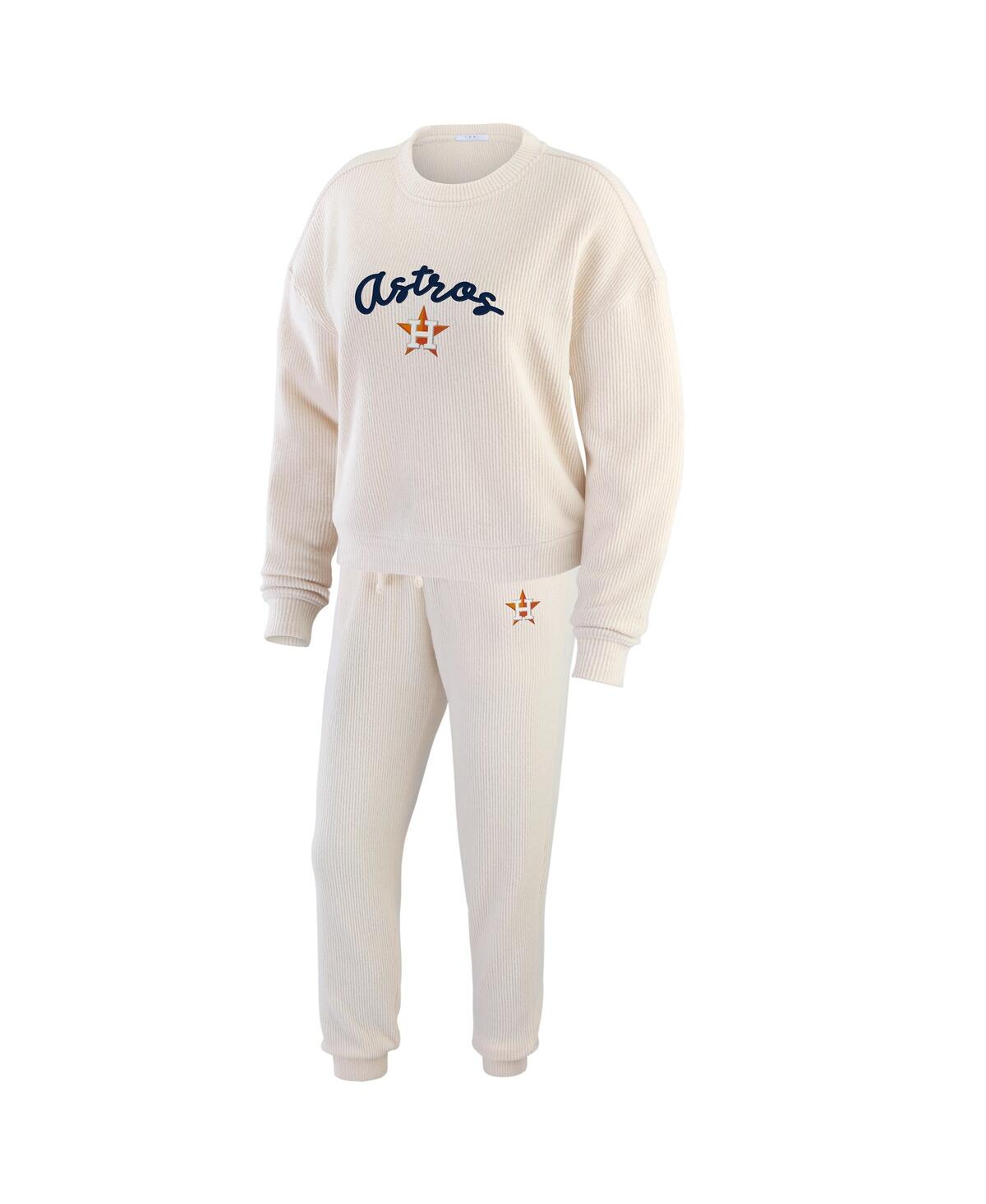 Wear by Erin Andrews Women's Oatmeal Houston Astros Rib-Knit Long Sleeve T-Shirt Pants Lounge Set - Oatmeal