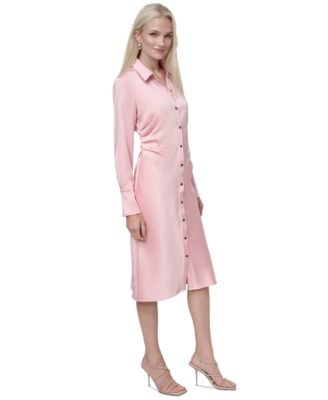DKNY Women's Stretch Satin Button-Front Midi Dress