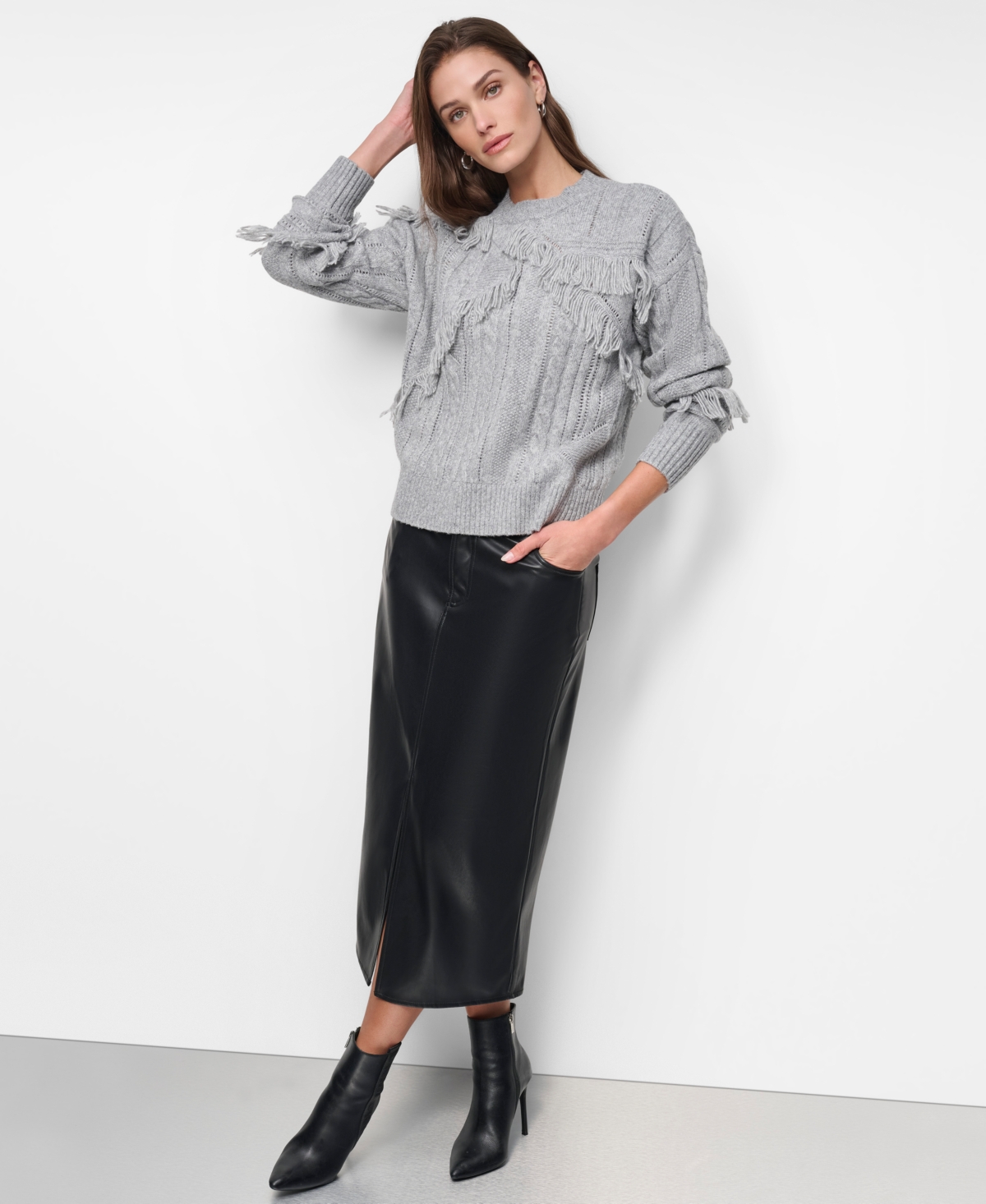 Dkny Women's Fringed Mixed-Stitch Sweater