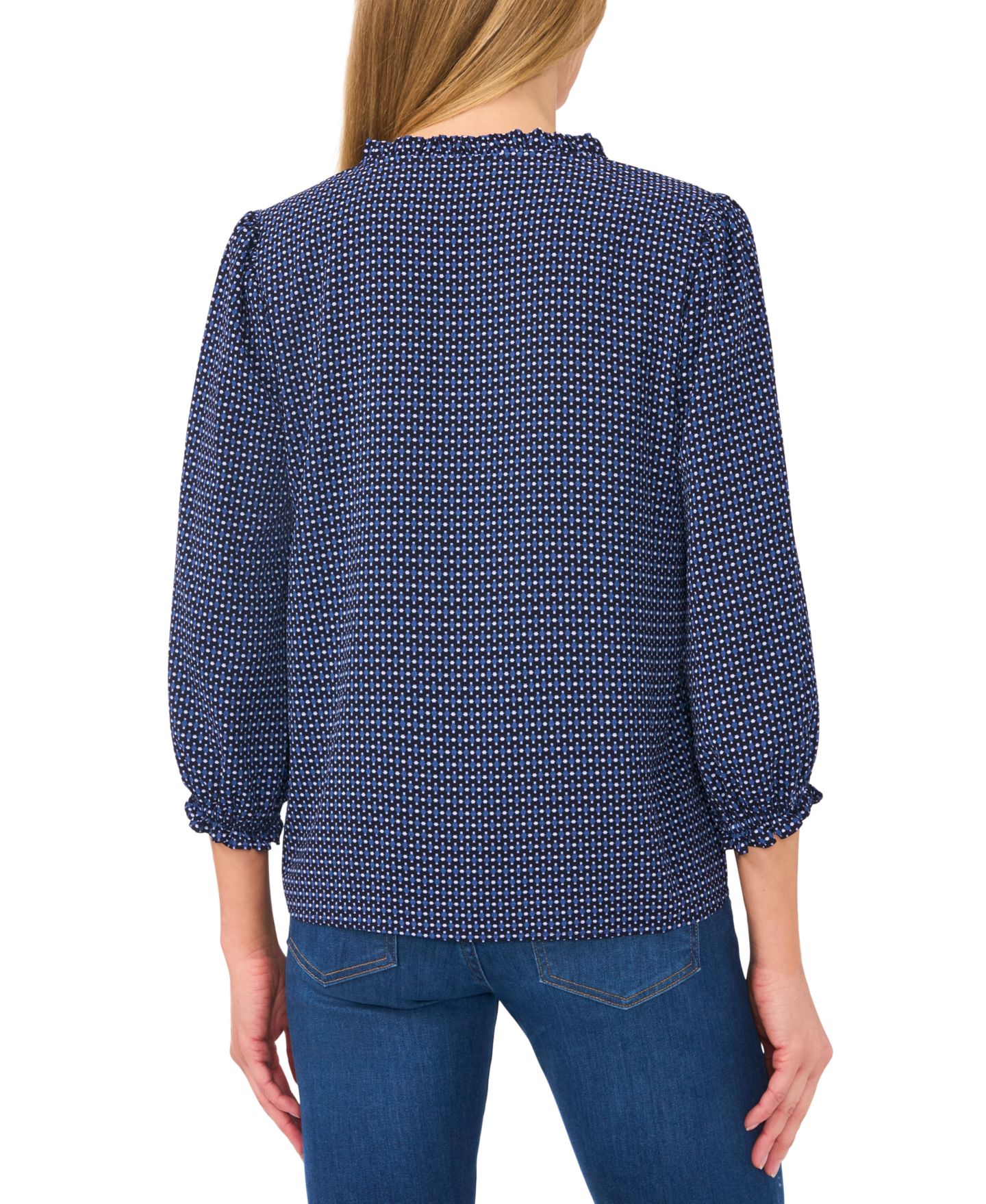 Женская блузка CeCe Ruffled V-Neck Button-Front Blouse, цвет: Garden Geo — фото 2